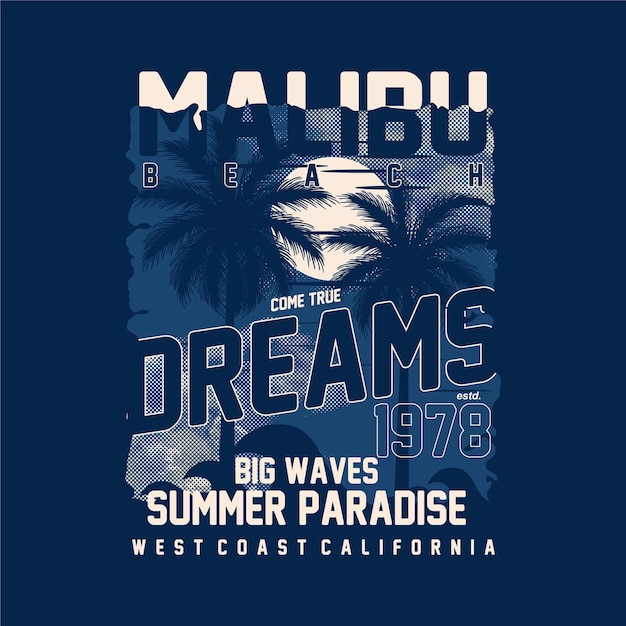 malibu playa hecho realidad sueños verano paraíso silueta vector gráfico