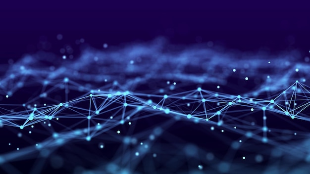 Malla 3D de intercambio de datos con puntos y líneas de conexión Representación 3D de fondo de tecnología abstracta