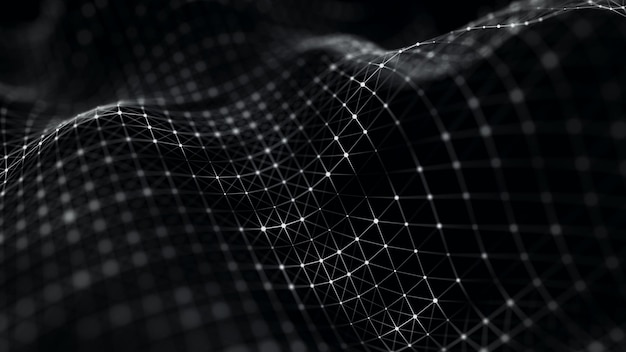 Foto malla abstracta futurista onda con la conexión de puntos y líneas luminosas renderización 3d
