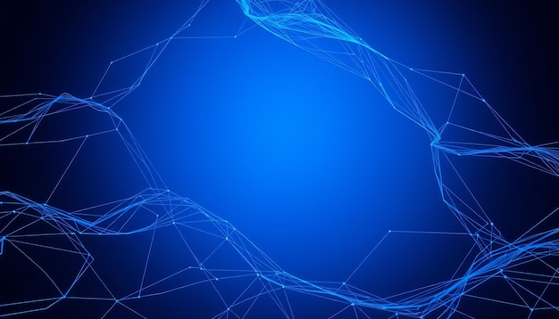 malla azul brillante abstracta en fondo oscuro con espacio de copia