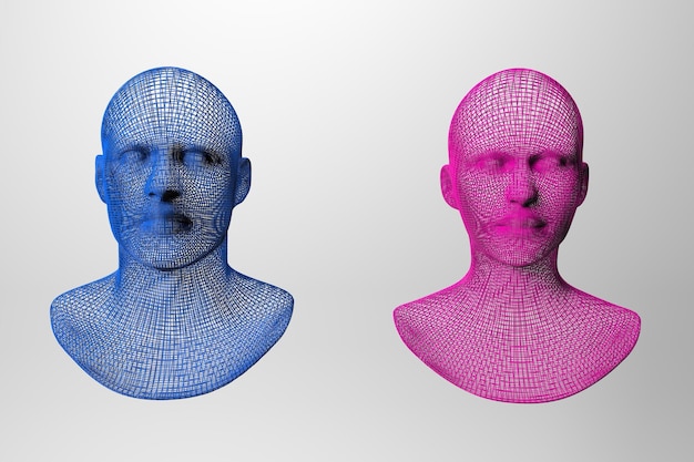 Malla de los rostros de hombre y mujer en 3D