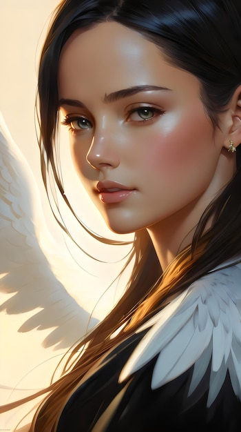Malporträt einer schönen Engeldame mit Flügeln