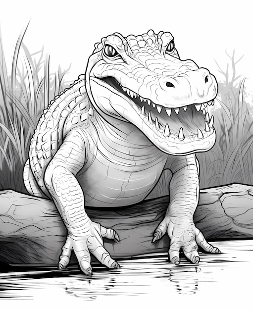 Foto malseite für kinder krokodil-cartoon-stil dicke linie geringe details keine schattierung