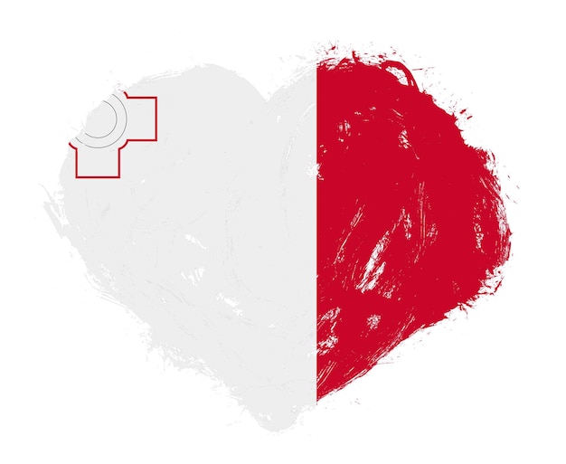 Malta-Flagge in Strichpinsel-Herzform auf weißem Hintergrund