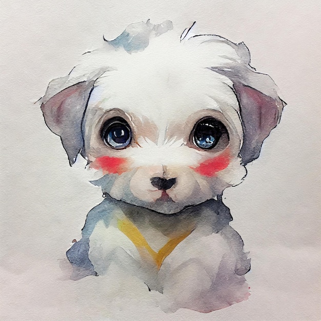 Maltês. adorável cachorrinho. ilustração em aquarela com manchas de cor. todas as raças de cães