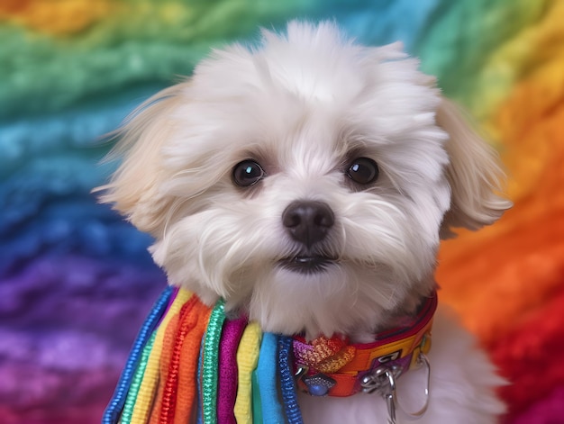 Maltipoo en el desfile del orgullo Concepto de orgullo LGBTQ generado por la IA