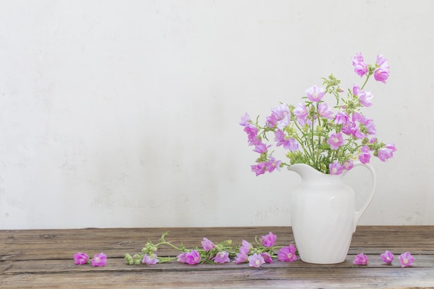 Malva rosa em jarro branco sobre branco