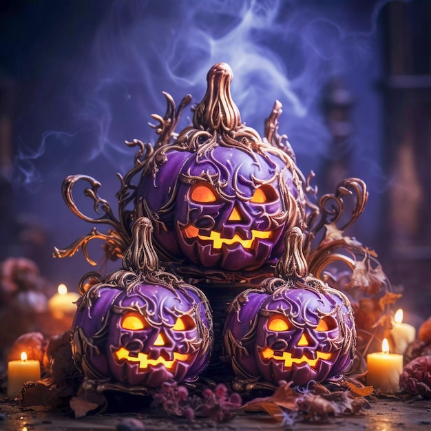 La malvada bienvenida de Pumpkin Sonrisa espeluznante de Halloween IA generativa