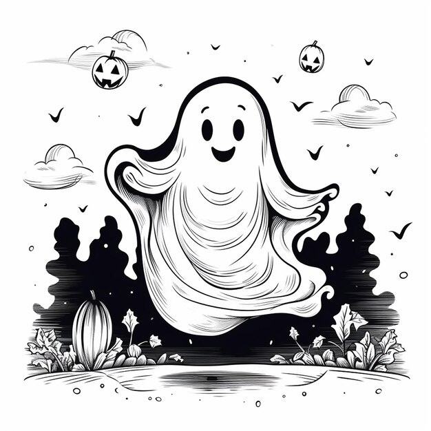 Foto el malvado fantasma de halloween dibujado a mano