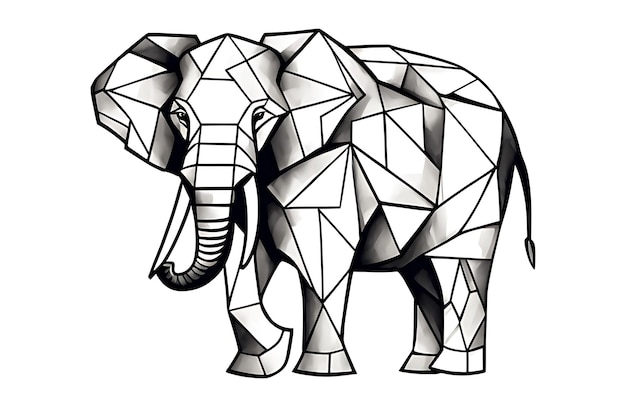 Foto malvorlage elefant mit geometrischen linien, druckbares skizzen- und zeichnungsblatt