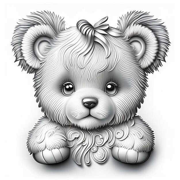 Malvorlage „Flauschiger Teddybär“ für Erwachsene. Malseite für Kinder