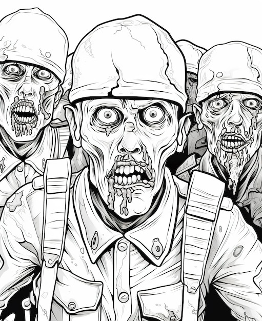 Malvorlage für Kinder-Soldaten-Zombies