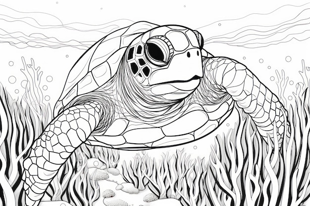 Malvorlagen für Erwachsene im Meeresschildkröten-Mandala-Stil mit geometrischen dünnen Linien