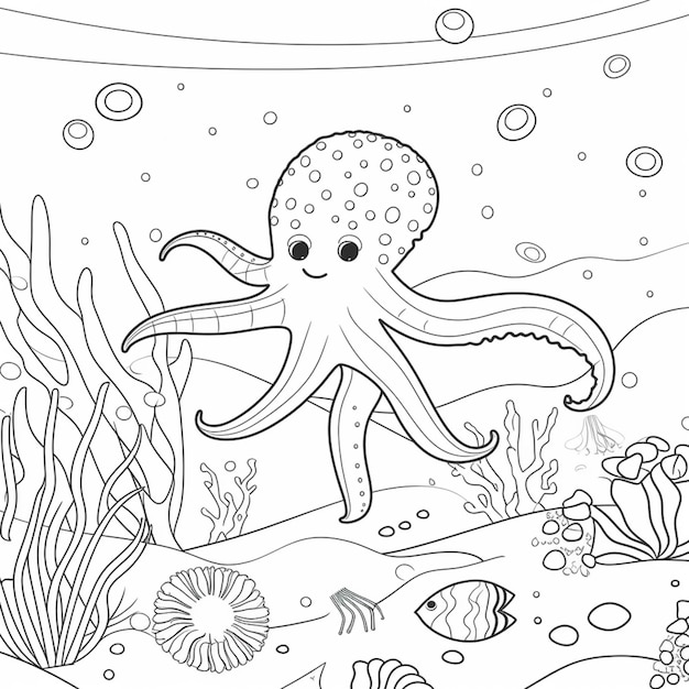 Foto malvorlagen für kinder oktopus unter dem meer generative ai