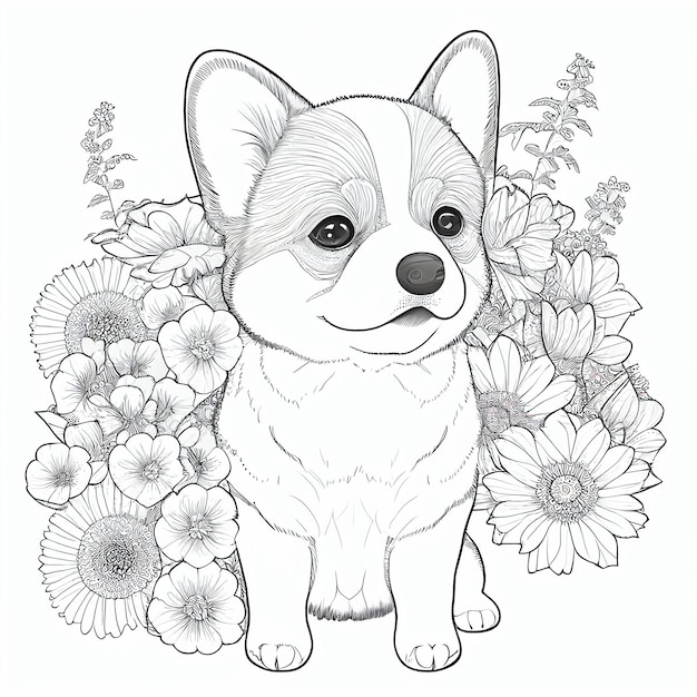 Malvorlagen von Hunden mit generativen Blumen und Pflanzen
