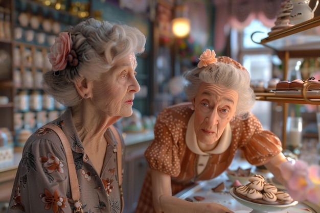 Foto mamá y la abuela van a una degustación de chocolate