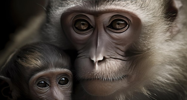 Mama-Affe hält ihr Baby-Affe