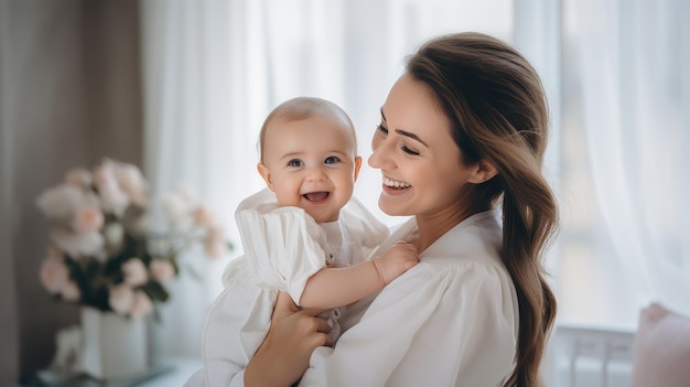 Mamá y el bebé riéndose