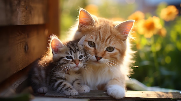 Foto mamá gato lamiendo gatito