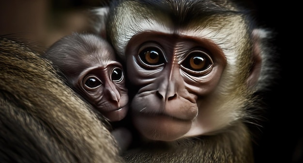 Mama macaco segura seu bebê macaco