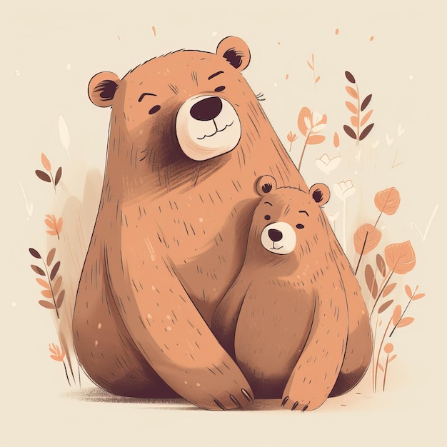 Mamá oso y bebé lindo dibujo ilustración Generativo Ai