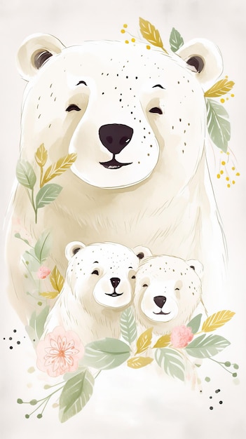 Mamá oso y bebé lindo dibujo ilustración Generativo Ai