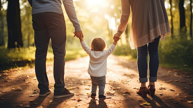 mamá y papá con el niño tomados de la mano