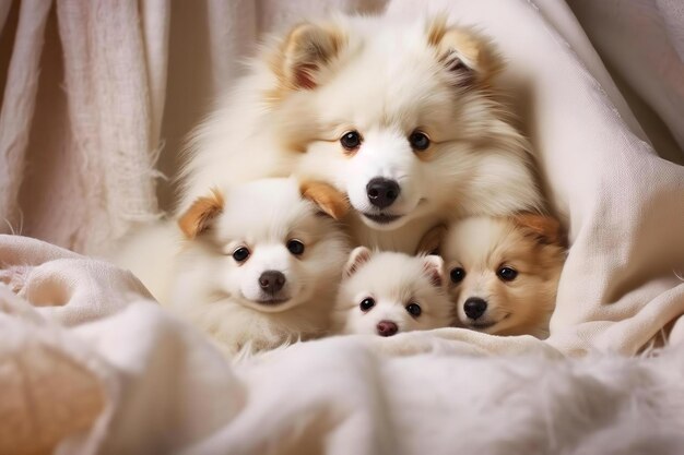 Mamá perro y sus cachorros