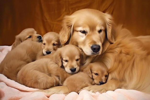 Mamá perro y sus cachorros