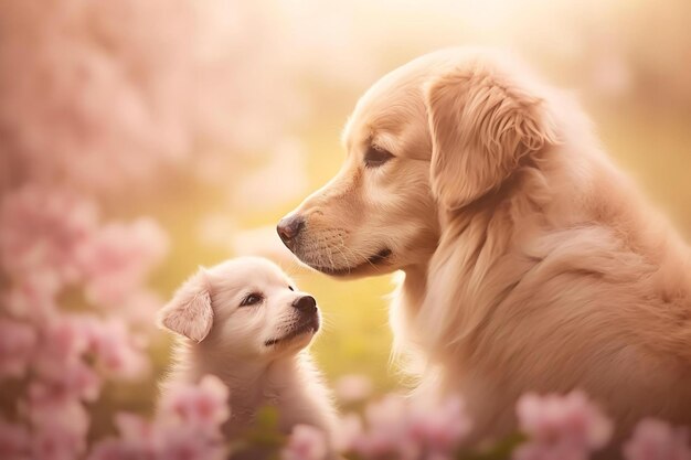 Mamá perro y sus cachorros