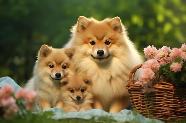 Mamá perro y sus cachorros