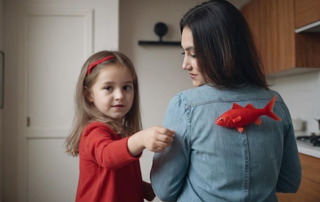 Mamá con su hija en el día de los tontos de abril