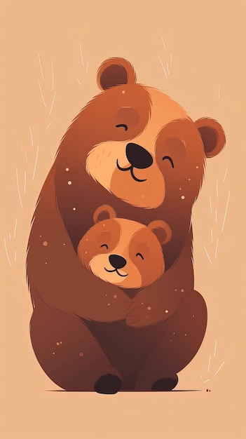 Mamãe ursa e bebê ilustração de desenho fofo Generative Ai