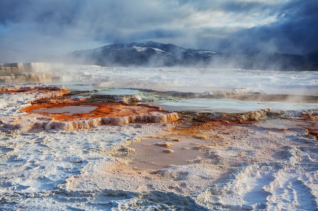 Mammoth Hot Springs en Parque Nacional Yellowstone, EE. UU.