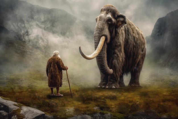 Mamut prehistórico con anciano Generar Ai