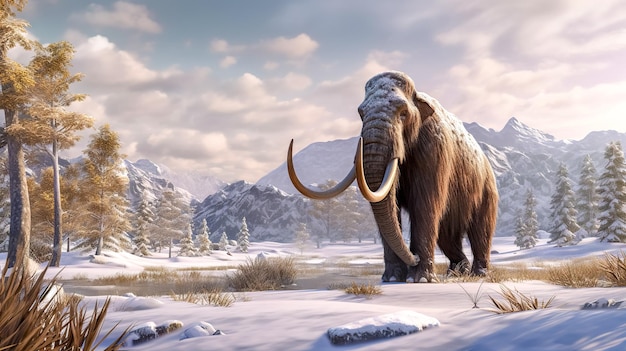 mamut prehistórico en el paisaje invernal