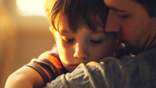 Foto man holding small child in arms