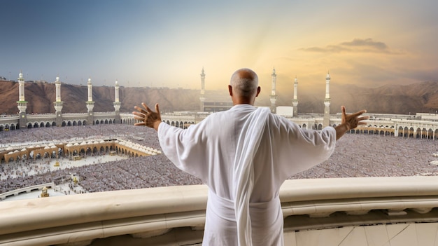 Foto man in pilgrim performing haj or umrah