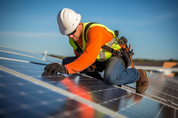 Man installiert Solarpanel auf dem Dach