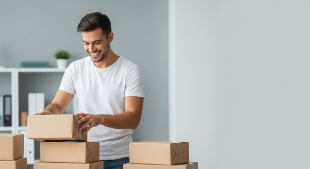 Man packing and shipping cardboard boxes
