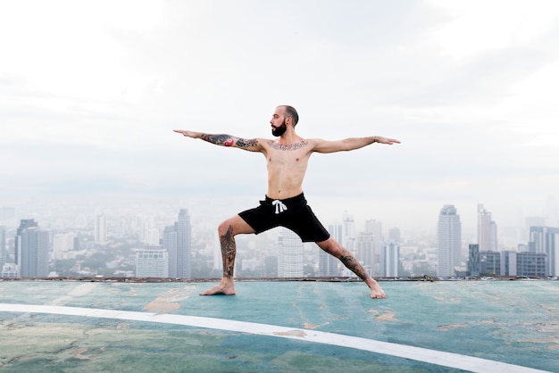 Man Practice Yoga Rooftop Concept