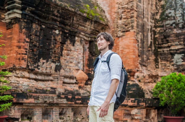 Man Tourist in Vietnam. Po Nagar Cham Tovers.