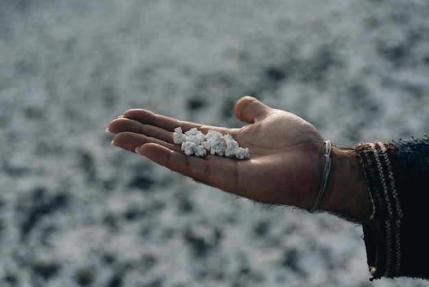 Foto man39s mano sosteniendo un puñado de piedras en su palma