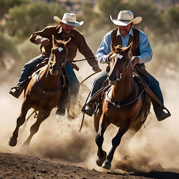 una manada de caballos mientras balancean lassos o cuerdas sobre su cabeza generadas por IA