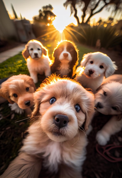 Una manada de cachorros se toman una selfie generada por la IA