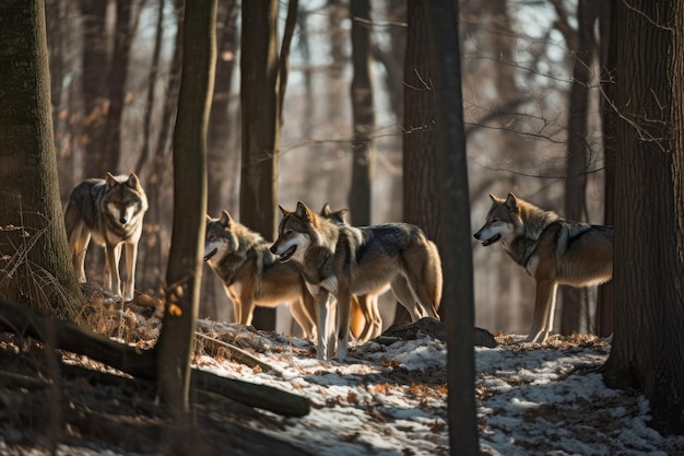 Una manada de lobos en el bosque