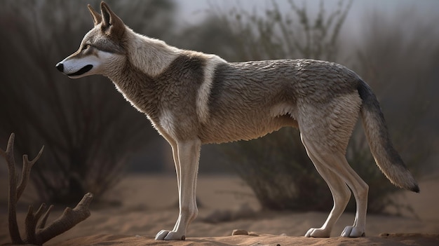 Una manada de lobos se encuentra en el desierto.