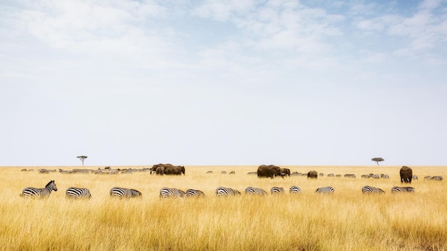 Manadas de cebras y elefantes en Kenia