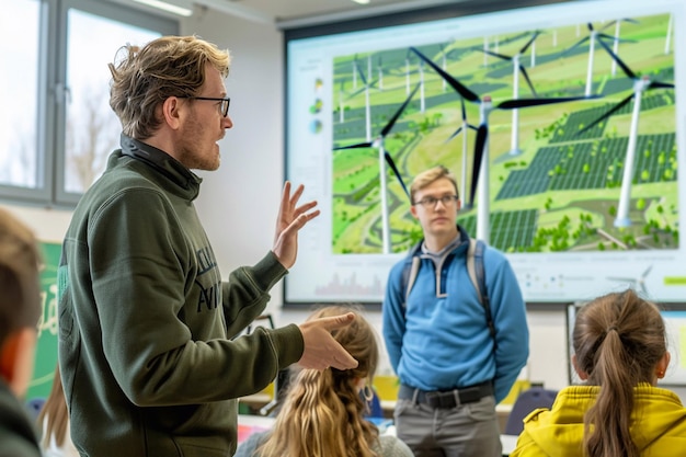 Foto manager präsentiert vorschlag für grüne energie solarenergie- und windenergie-lösungen