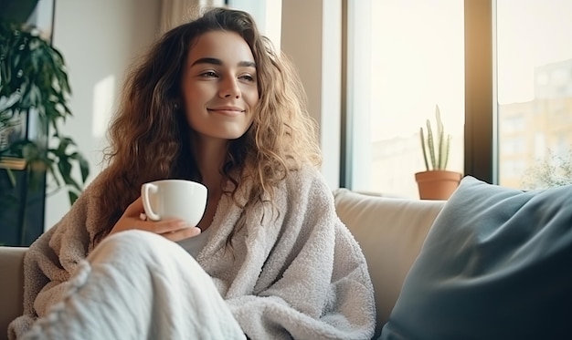 Una mañana acogedora con una taza de café caliente